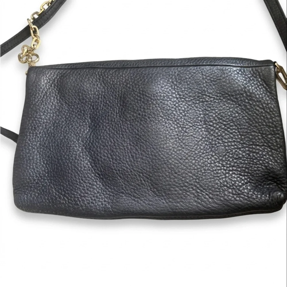 Tory Burch Fold Over Black Leather Crossbody